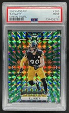 2023 Panini Mosaic T.J. Watt Green Swirl Mosaic Prizm #/11 Steelers PSA 9