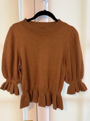 Paige Never Worn Merino Wool Camel Fit Flare Short Sleeve Sweater Size Small