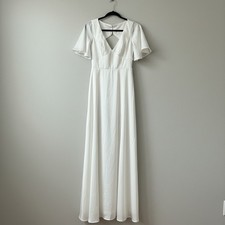 Lulus Elegant Confidence White Satin Flutter Sleeve Cutout Maxi Dress Small NWT