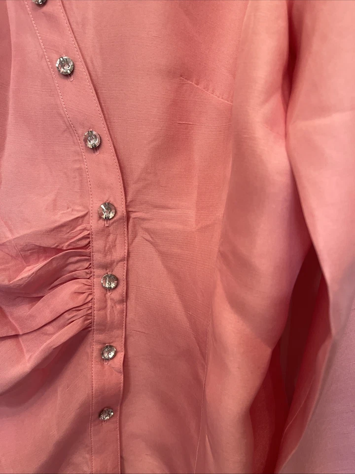 Blusa De Colección Harold’s Talla 10 Estrás Botón Frontal 100% Seda Rosa ¡Tan Preciosa Usada en Excelente Condición! Foto 3 de 4