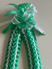 Deluxe Double Braided 8-Strands Satin Ribbon Graduation Lei Green and White