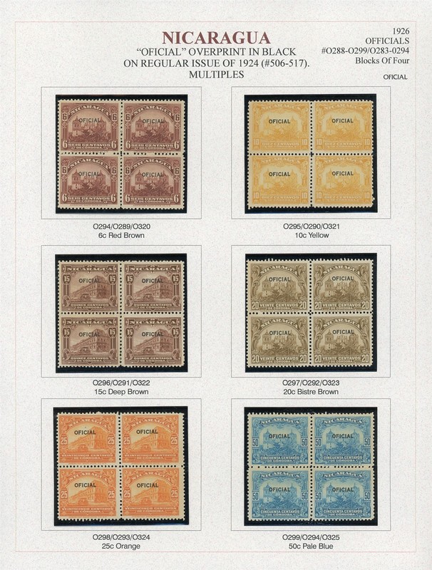 NICARAGUA BYERLEY Specialized Album Page Lot #82 - 1926 OFFICIALS MULTIPLES $$$