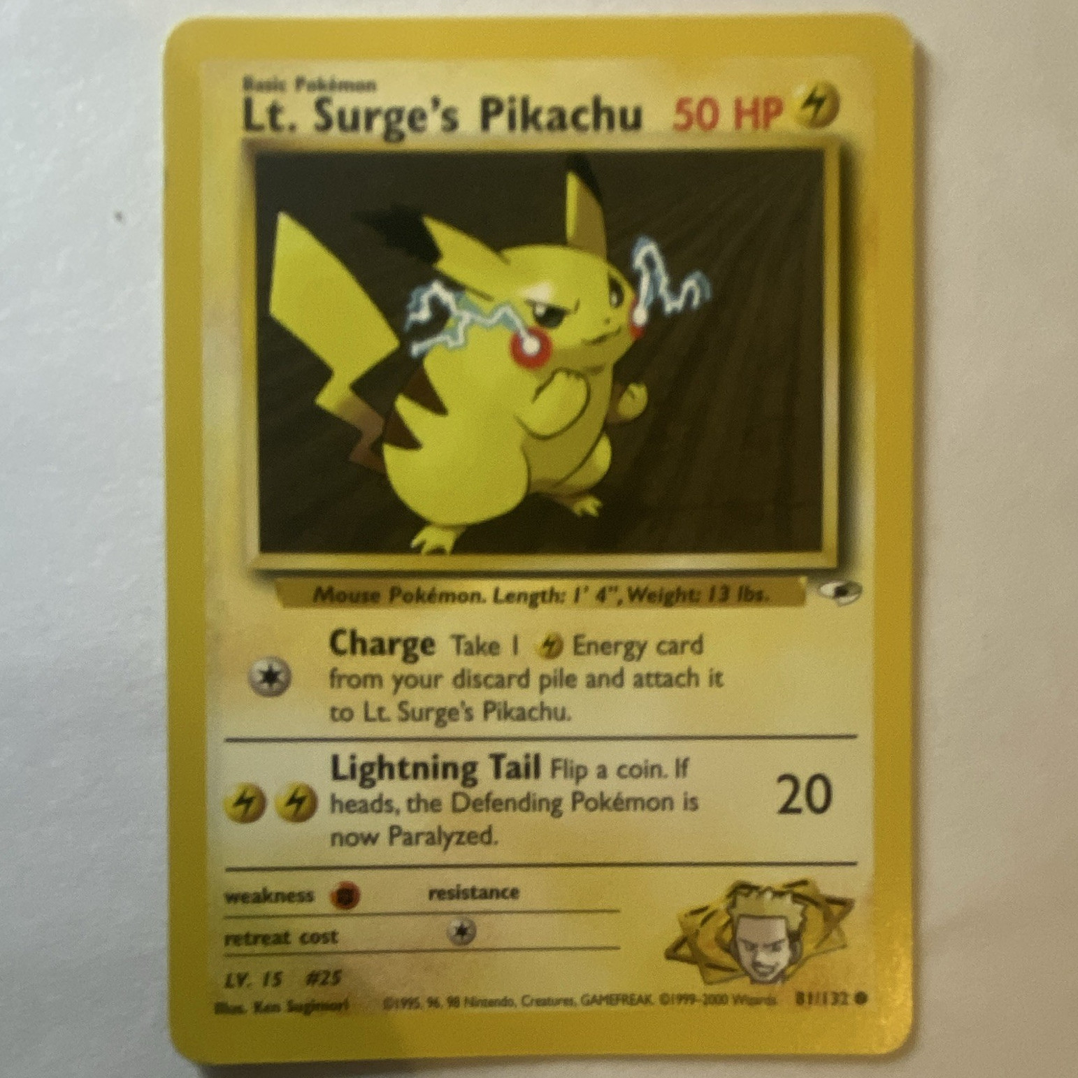 Pokemon Lt. Surge's Pikachu 81/132 Gym Heroes Regular Common 50 HP 2000