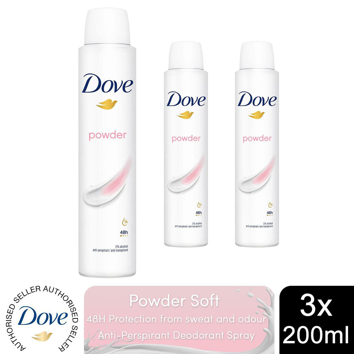 Dove Powder Anti-Perspirant with 48H Sweat Protection Deo for Women 200ml, 3pk