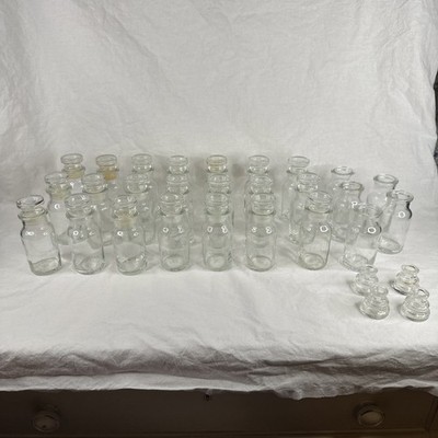21 Vintage 4'' Glass Apothecary Spice Herb Jars & Stoppers Japan with Spares