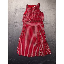 Loft Red Black White Striped Sleeveless Fit Flare Dress Women Size S Preowned