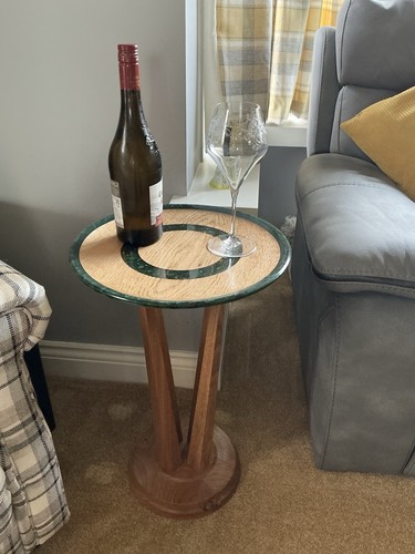 Round wooden/resin pedestal occasional wine lamp plant side table - Picture 2 of 7