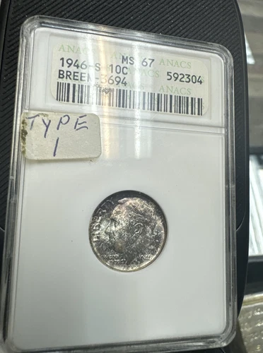 1946-S Roosevelt Dime NGC MS-67 Eye Appealing PQ Blue purple Toning