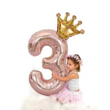 32in Rose Gold Number 3 Crown Balloon, Birthday Decoration Balloon Party