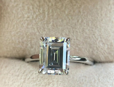 Emerald Cut 2Ct Lab Created Diamond Women Engagement Ring 14K White Gold Plated