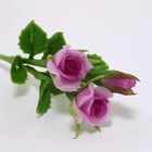 Dark Pink Roses Flower Miniature Handmade Clay Plant Dollhouse Garden Decoration