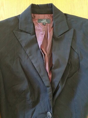 CUE Blazer Jacket Work Office Black Maroon Stripes Made In
