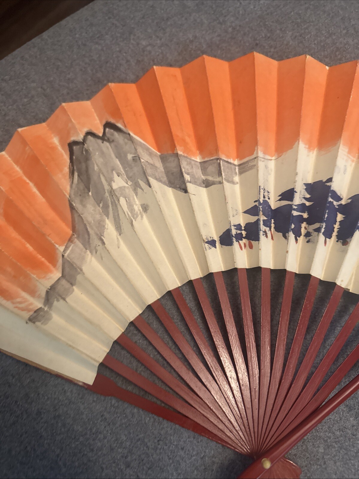 1945 Vintage Hand Painted Asian Japanese Wall Art Fan