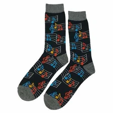NWT Music Note Dress Socks Novelty Men 8-12 Black Crazy Fun Sockfly
