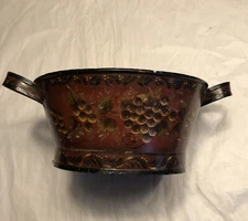 Antique Vintage Folk Art Hand Painted Stencil Colander Strainer Toleware