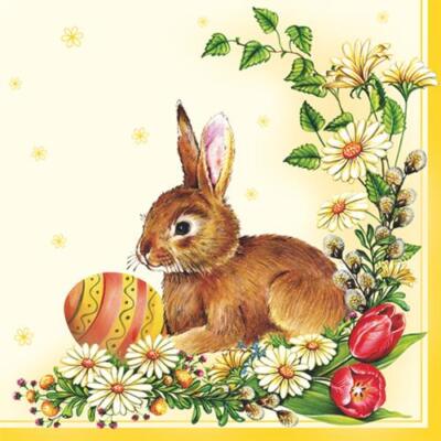 20 Servietten Ostern Hase Frühling Tischdeko Easter Egg & Hare yellow 33x33cm