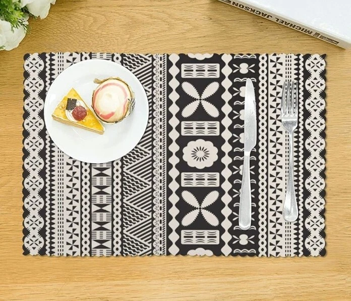 Fijian MASI Tongan Kupesi Tapa Background Pattern Placemats  4 Black Heat Resist - Image 3 of 4