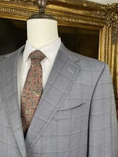 Daniel Cremieux 43R 44R Loro Piana Wool Gray Windowpane 2Btn Blazer Jacket