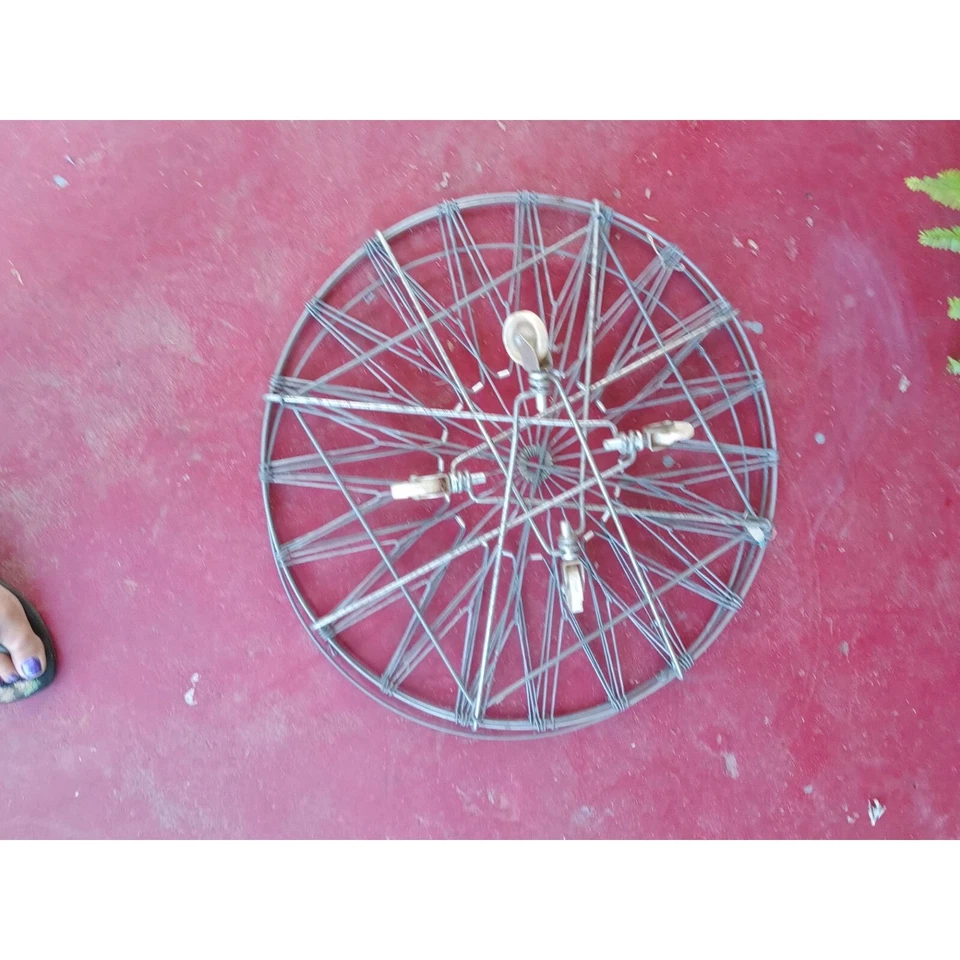 Vintage Metal Wire Laundry Basket With Wheels 23 Inches Collapsible cottage Core - Image 4 of 4