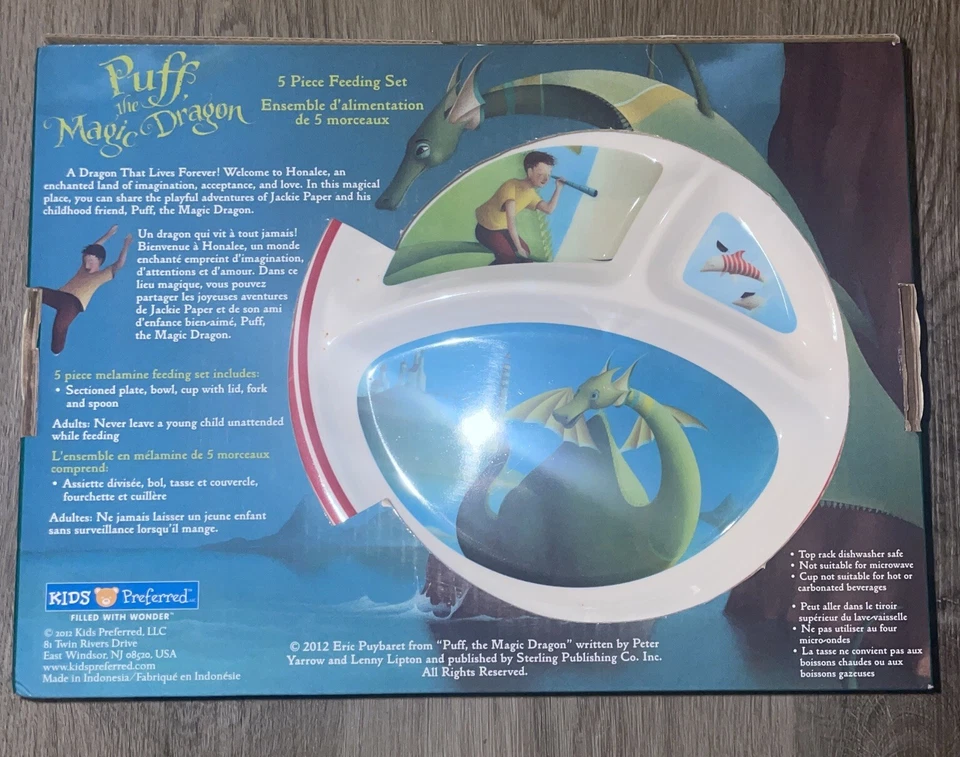 RARO Puff Magic Dragon Juego de Vajilla Plato Dividido Utensilios Tazón Paquete de Regalo Nuevo Foto 4 de 4