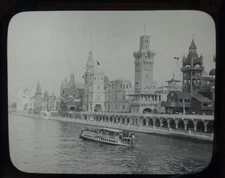 Glass magic lantern slide 1900 PARIS EXHIBITION STREET NATIONS ALMA BRIDGE PHOTO