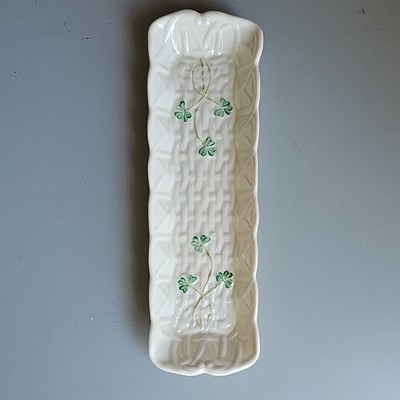 Belleek Mini Serving Tray Porcelain White Green Rectangle Irish Shamrock Ireland