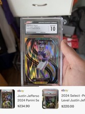 Panini 2024 Select Justin Jefferson #174 Green & Yellow Shock CGC 10 Vikings