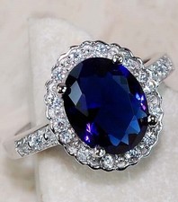 3CT Treated Blue Sapphire  Topaz 925 Solid Sterling Silver Ring Sz 7 UB2-4