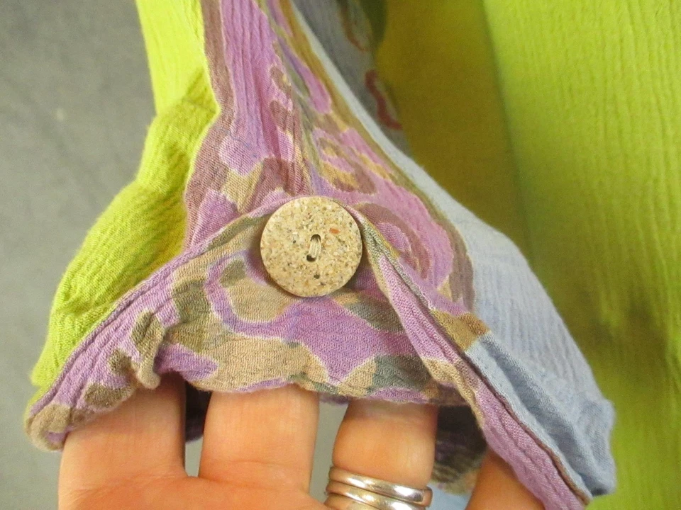 Cardigã feminino Soft Surroundings 3X verde azul floral enrugado frontal aberto espanador - Imagem 3 de 4