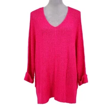 ee:some Sweater Womens Small Pink Open Knit Tunic Pullover Cuffed Sleeves New