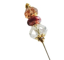 5" Hat-Stick-Lapel Pin Multi Color Faceted Beads Gold-tone Findings BC50