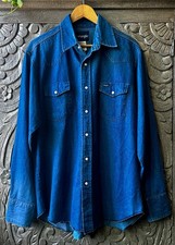 Vintage 1980s Wrangler Denim Pearl Snap Rodeo Western Button Shirt Size 17X33 XL