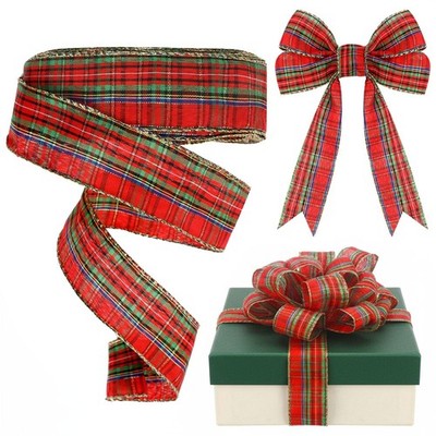 Yinder Plaid Christmas Wired Ribbon 1.5 Inch 30 Yard, Red, green and gold
