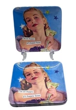 NEW Anne Taintor Set of 4 Melamine Serving Tray Plate 5.5" Square - Happy Hour