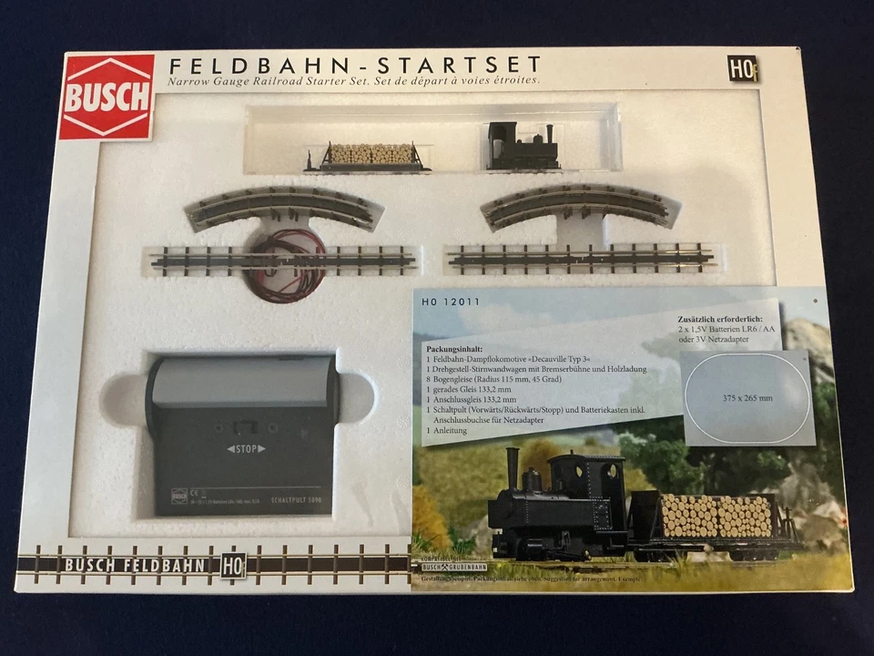 Busch Feldbahn 12011 Start-Set mit Dampflok Mini Modellbahn - Spur H0f Neu/OVP