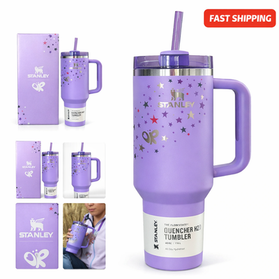 #ad #ad Stanley Quencher H2.0 40 oz Purple Tumbler With Handle Lid Straw Star Butterfly $41.49