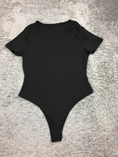 Shein Bodysuit Womens Size XL 12 Black Ribbed Stretch Short Sleeve