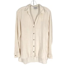 Michael Stars Blouse Womens Size Small Ivory Cotton Gauze V-Neck Button Front