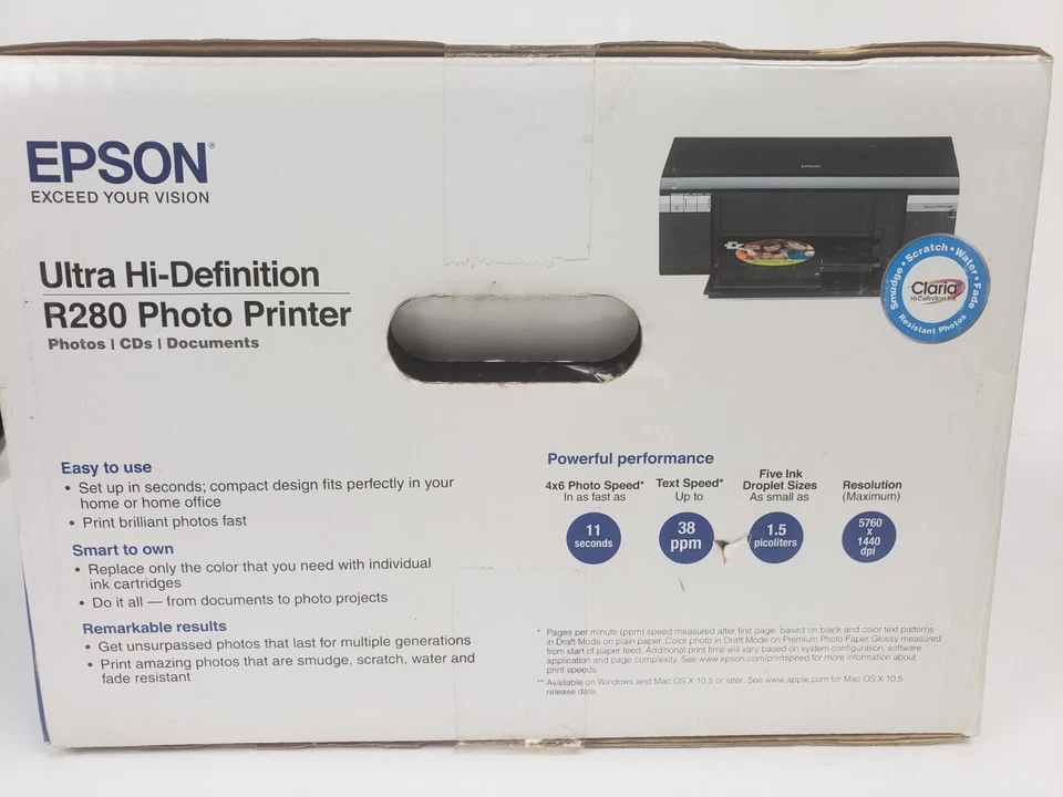 Epson Stylus R280 Ultra Hi-Definition HD Color Inkjet Photo Printer New Unopened - Image 4 of 4