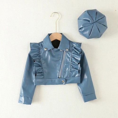 PU Coat Leather Jacket +Cap 2Pcs Little Princess Waterproof Outwear Kids Clothes - Picture 29 of 32