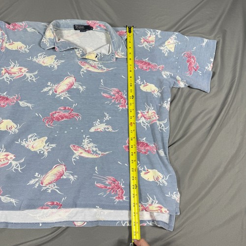 Ralph Lauren Polo Shirt Mens 2XL Blue Short Sleeve Allover Crab Lobster High Low - Picture 4 of 7