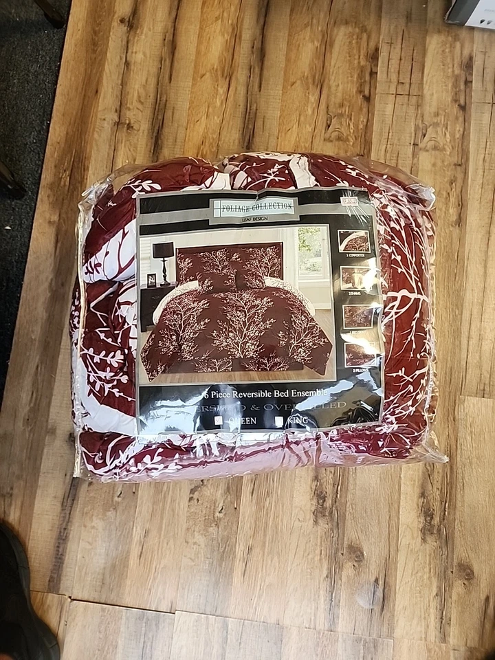 Двусторонний ансамбль кровати Foliage Collection из 6 предметов бордовый/белый - Изображение 4 из 4