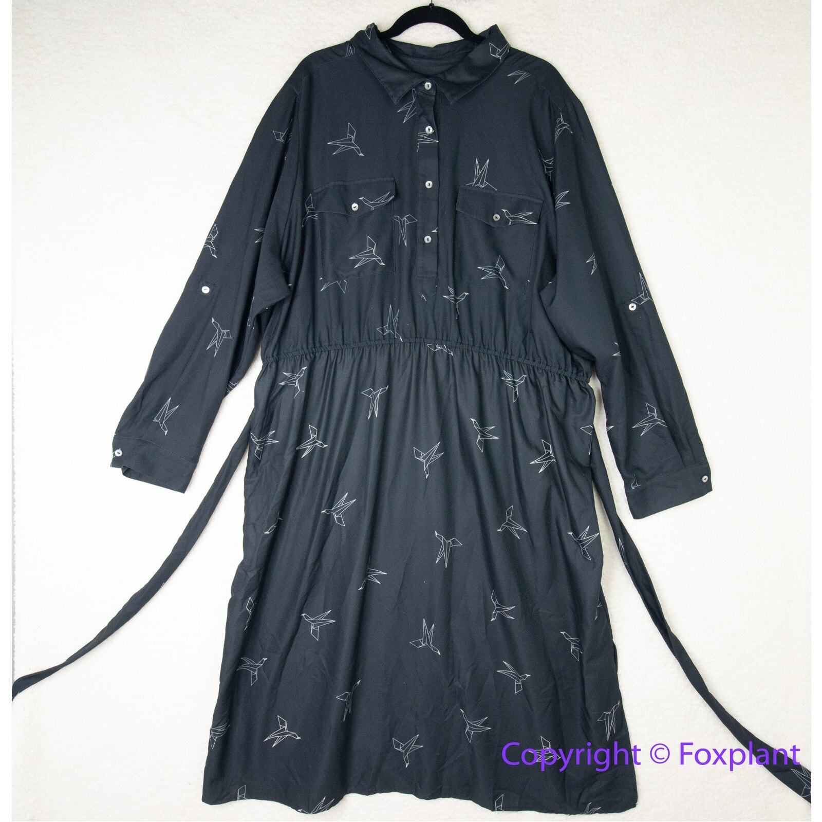 Hutch Womens Shirt Dress Origami Bird Button Front Roll Tab Sleeve Black size 0X