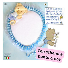 Fiocco nascita orsetto con inserto di tela Aida