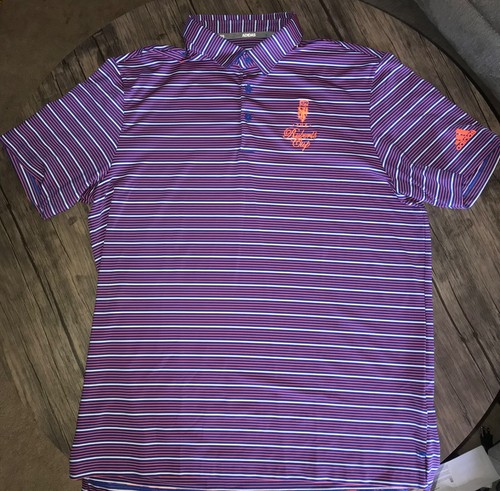 Adidas Polo Mens L Purple Blue Striped Short Sleeve Shirt The Robert’s Cup - Picture 5 of 6