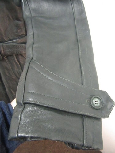 VINTAGE WW2 LEATHER GERMAN GREEN TRENCH COAT JACKET SIZE UK M - Picture 7 of 17