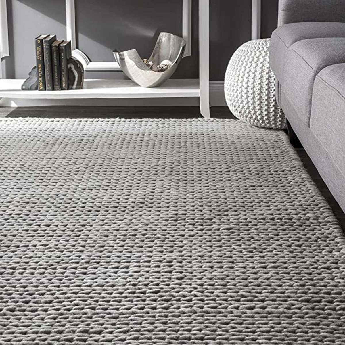 Hand-Knitted Chunky Wool Indoor Area Rug