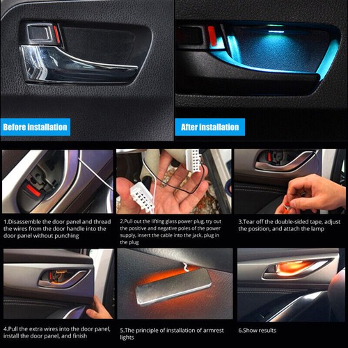 4x Manija de tazón de puerta de coche roja LED luz ambiente accesorios interiores. - Imagen 8 de 8