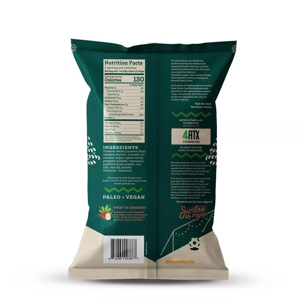 Siete Grain Free Cinnamon Crisps Mini Bunuela Chips 5oz (1 Bag) Coconut