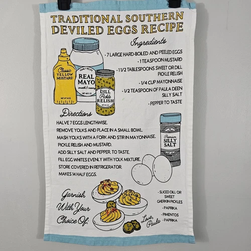 Paula Deen Southern Deviled Egg Recipe Tea Towel Dish Towel by The Linen Press